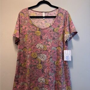 LuLaRoe Pink and Yellow Floral Short Sleeve Top